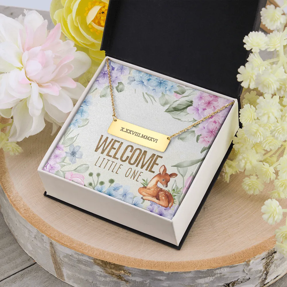 Roman Numeral Bar Necklace-Welcome little one