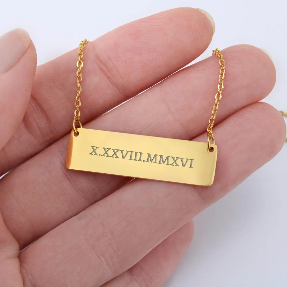 Roman Numeral Horizontal Bar Necklace