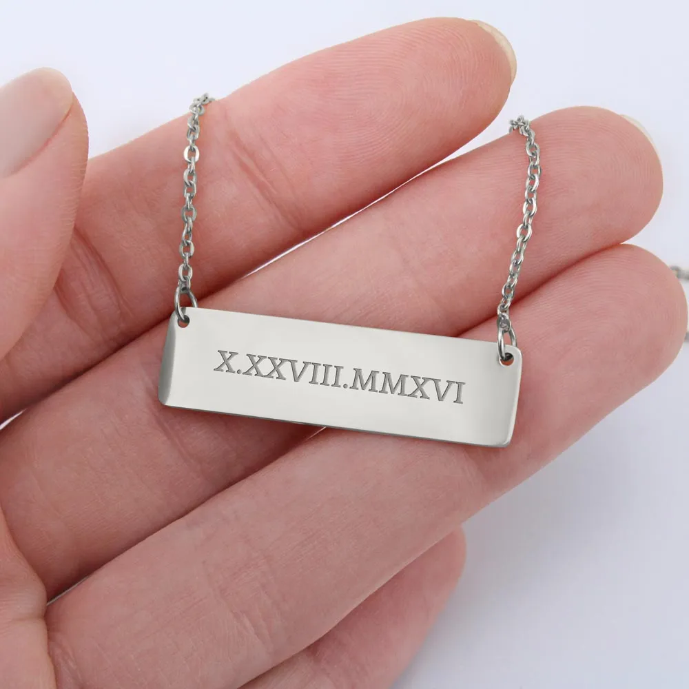 Roman Numeral Horizontal Bar Necklace