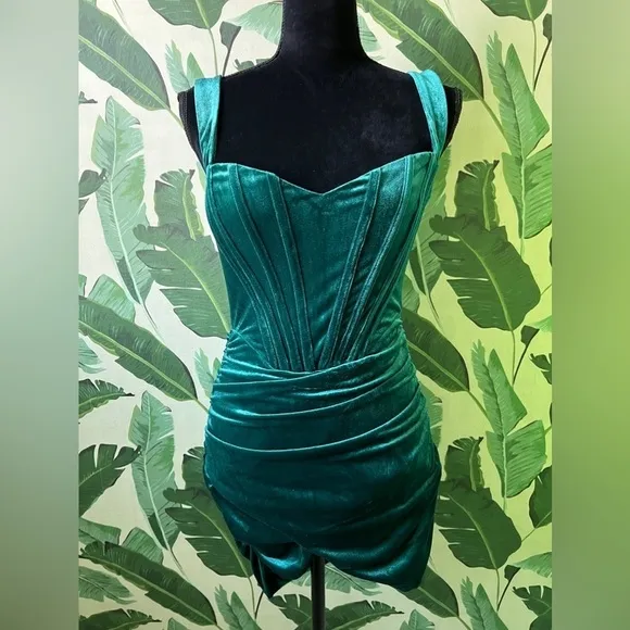 Rosedress Velvet Bodycon Bustier Corset Mini Dress Dark Green M NWT party