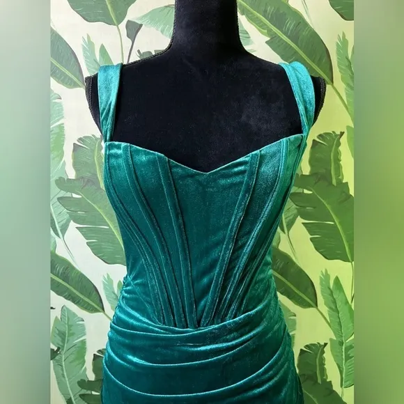 Rosedress Velvet Bodycon Bustier Corset Mini Dress Dark Green M NWT party