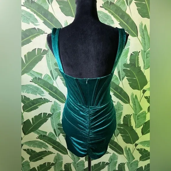Rosedress Velvet Bodycon Bustier Corset Mini Dress Dark Green M NWT party