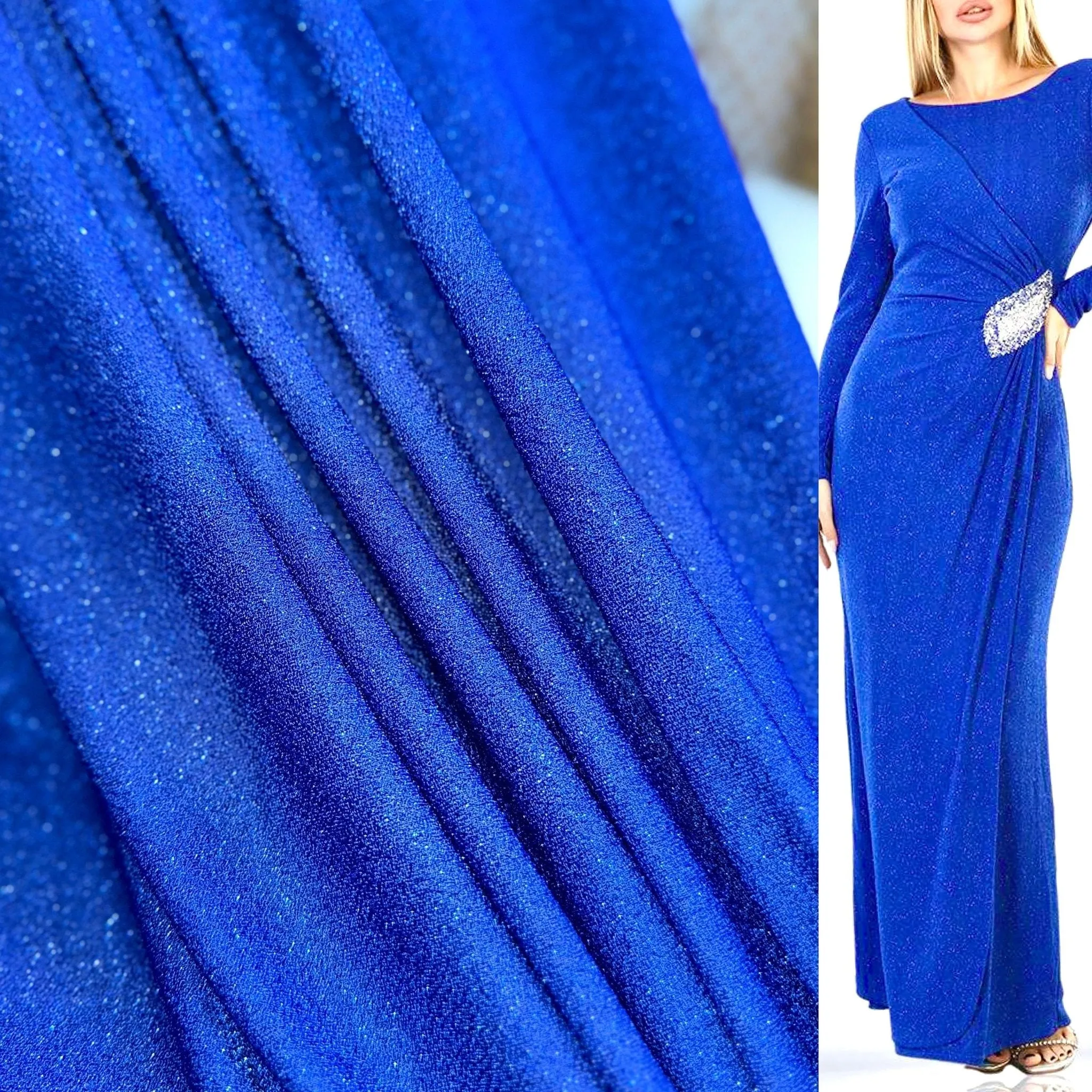 Royal Blue Spandex Lurex Knit Fabric, 4 Way Stretch Shimmery Dance Wear Fabric, Blue Glittery Nylon Spandex By Yard, Premium Quality 60''