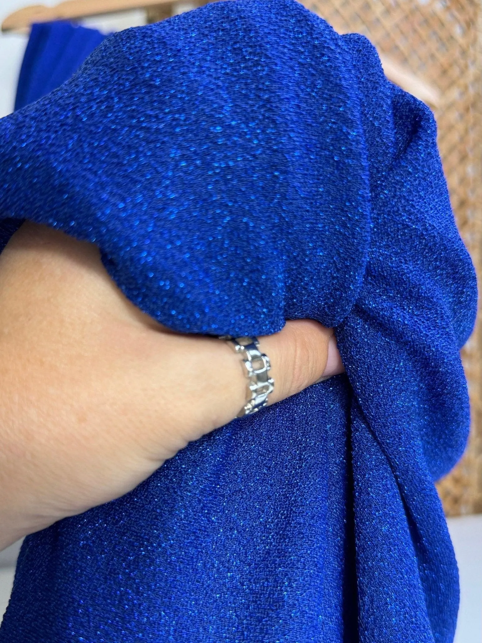 Royal Blue Spandex Lurex Knit Fabric, 4 Way Stretch Shimmery Dance Wear Fabric, Blue Glittery Nylon Spandex By Yard, Premium Quality 60''