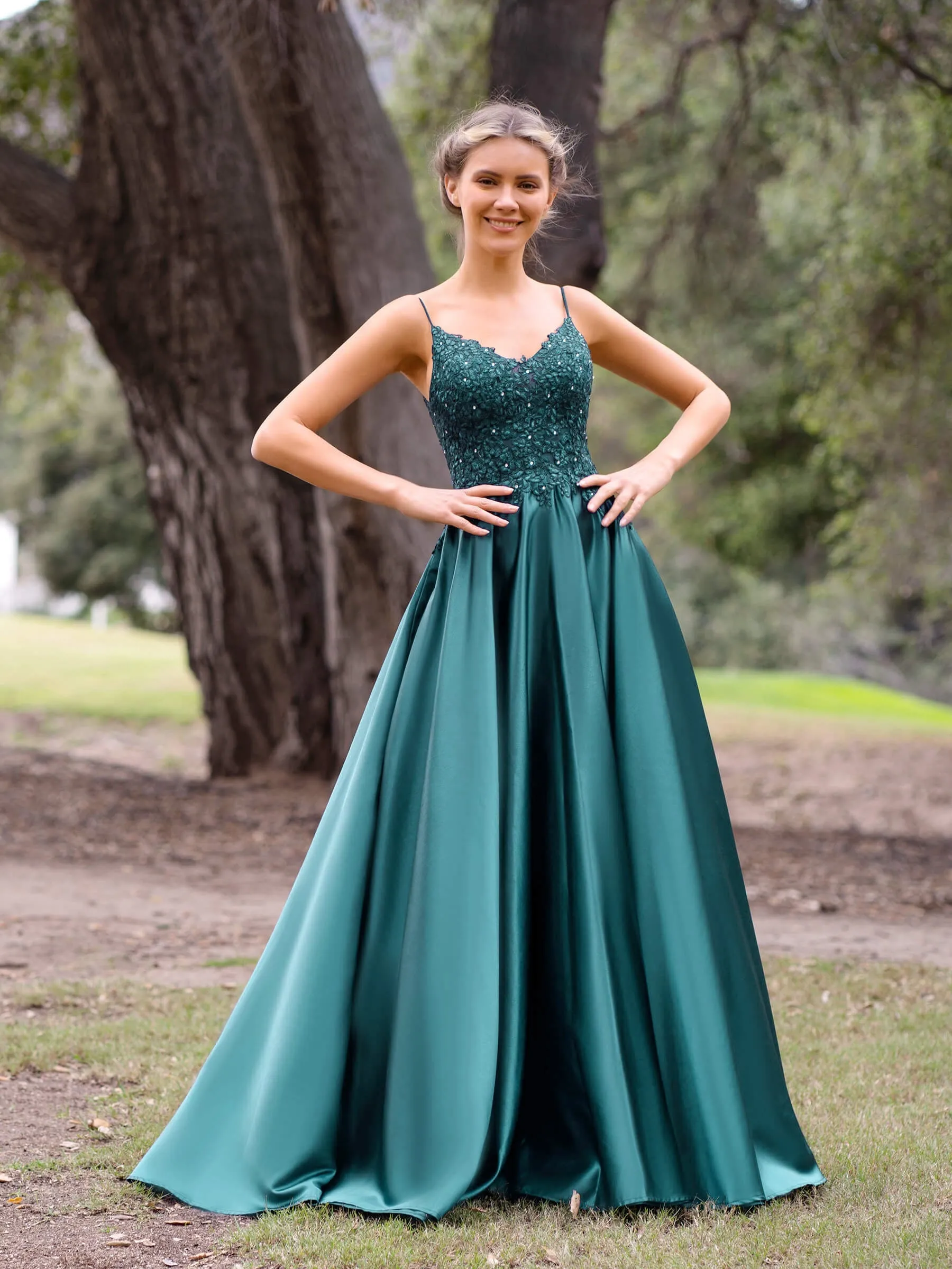 Roycebridal V-Neck Lace Stain A-Line Floor-length Evening Dress