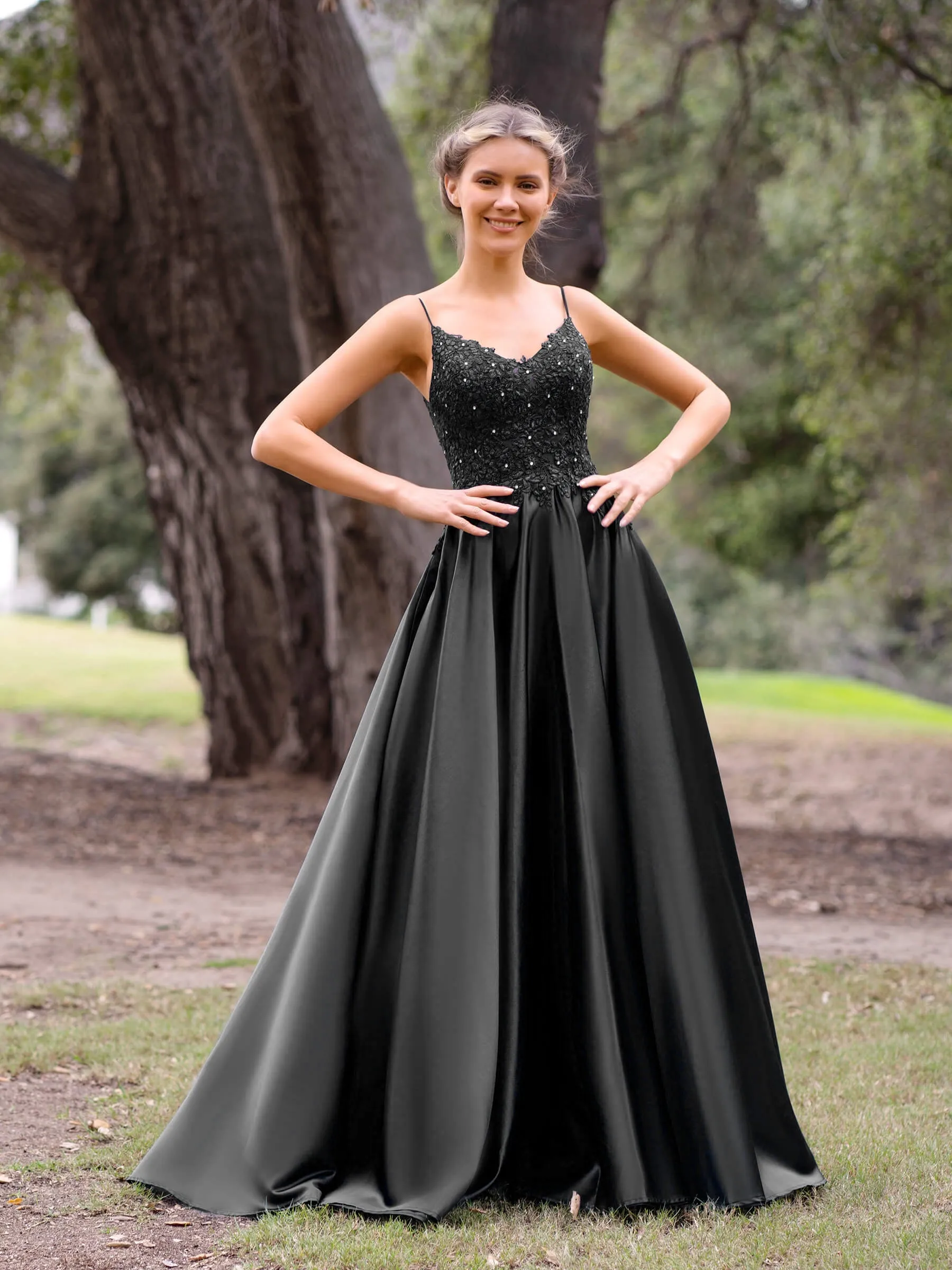Roycebridal V-Neck Lace Stain A-Line Floor-length Evening Dress
