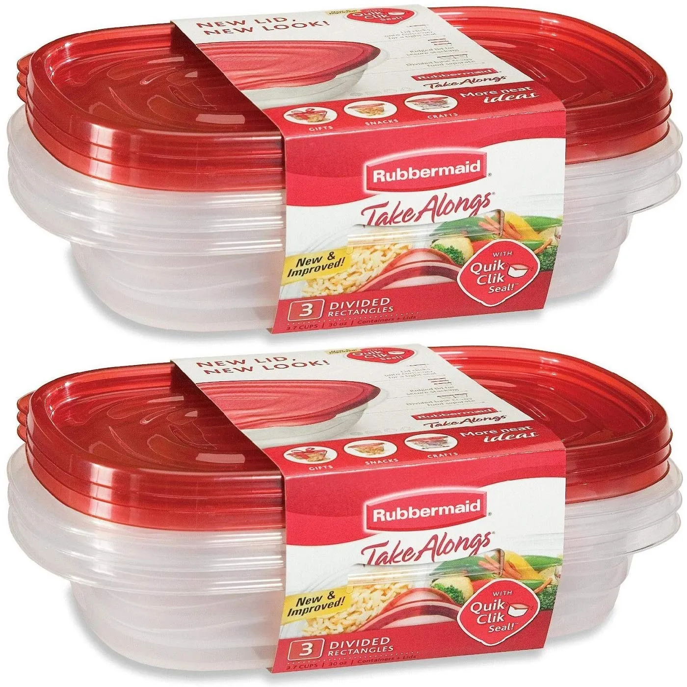 Rubbermaid 7F57-RE-TCHIL TakeAlongs Divided Container, 6 pack, Multicolor