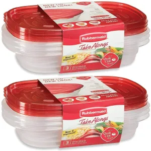 Rubbermaid 7F57-RE-TCHIL TakeAlongs Divided Container, 6 pack, Multicolor