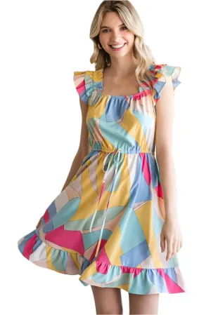 Ruffle Sleeve Drawstring Dress
