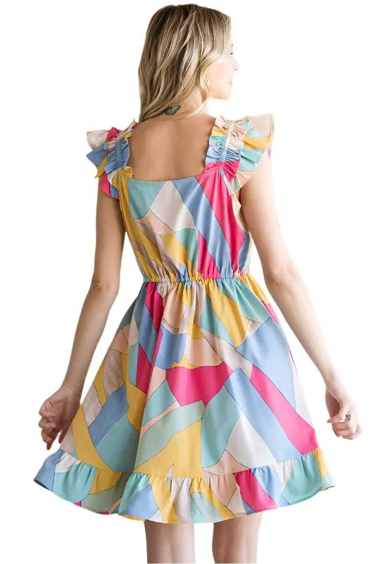 Ruffle Sleeve Drawstring Dress
