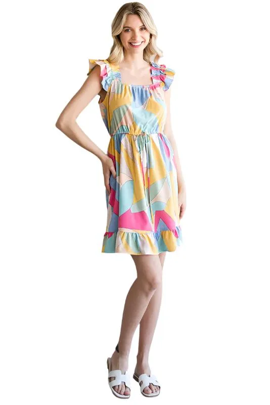 Ruffle Sleeve Drawstring Dress
