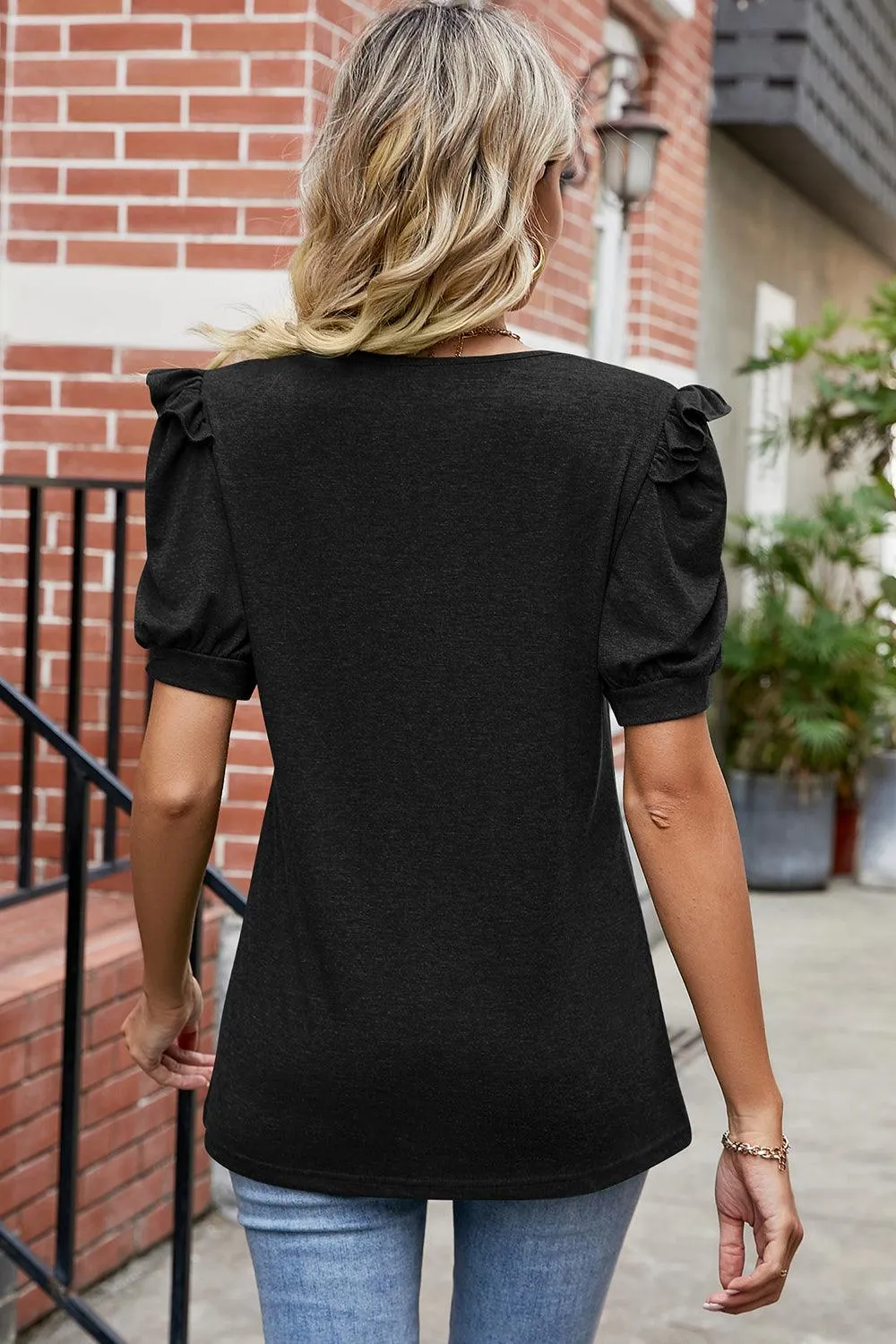 Ruffle Trim Short Sleeve Shirt