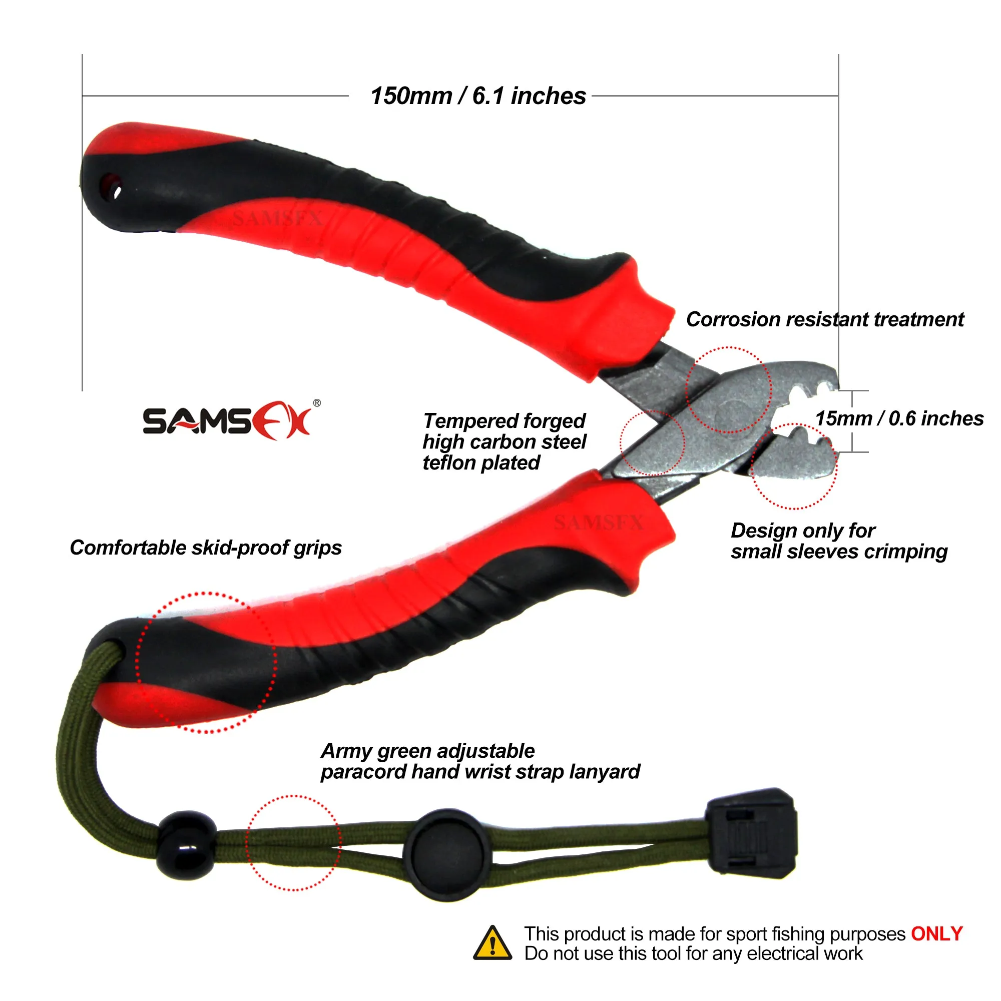 SAMSFX Forged Steel Hand Crimper Tool Fishing Wire Leader Crimping Pliers Swager