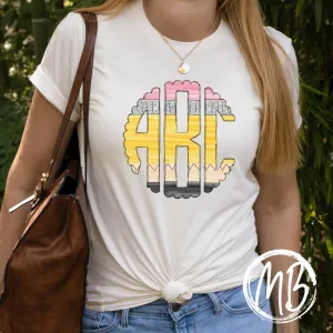 Scallop Pencil Monogram Adult Tee
