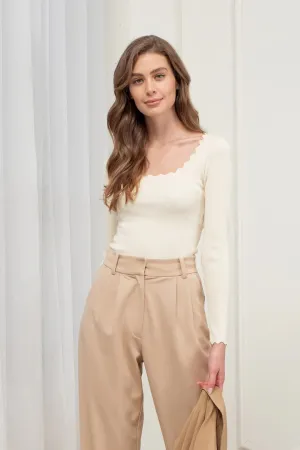 Scallop Trim Top - Oatmeal