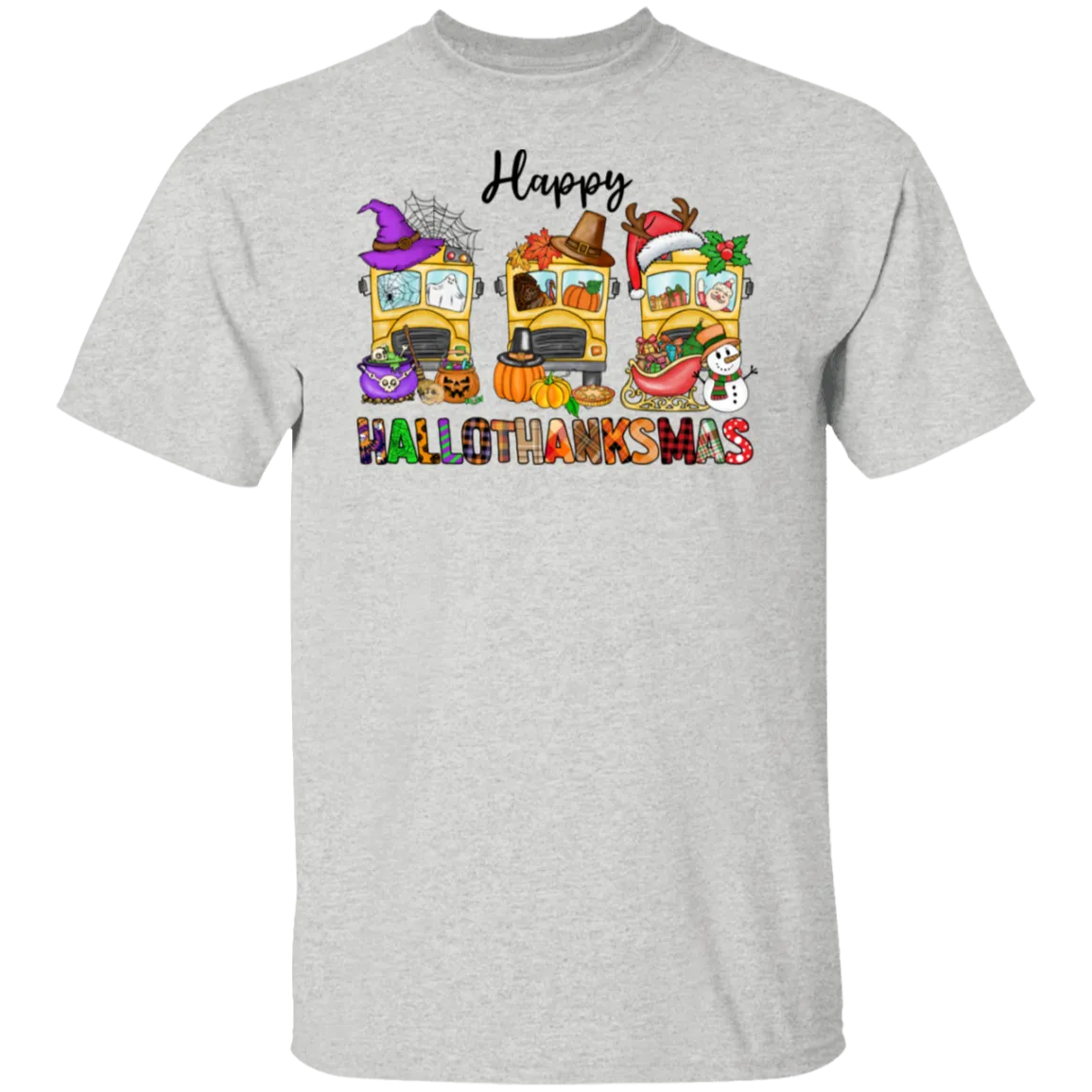 School Bus Hallothanksmas T-Shirt