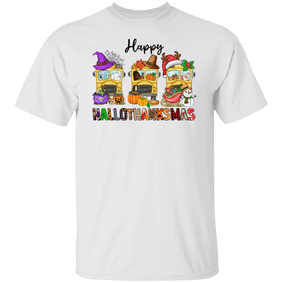 School Bus Hallothanksmas T-Shirt