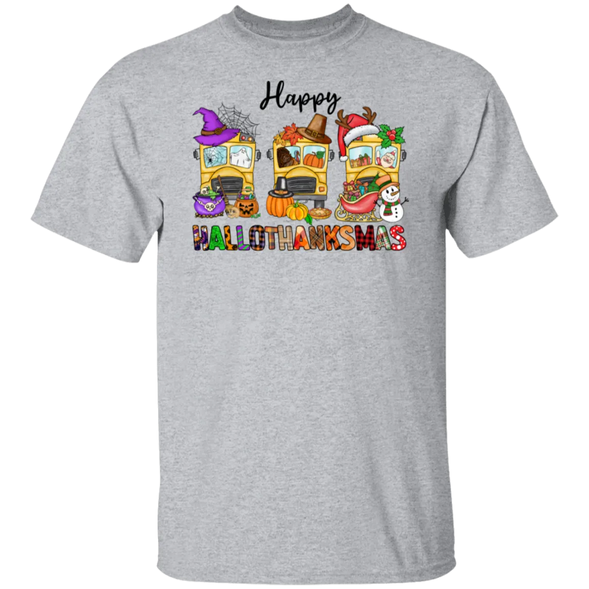 School Bus Hallothanksmas T-Shirt