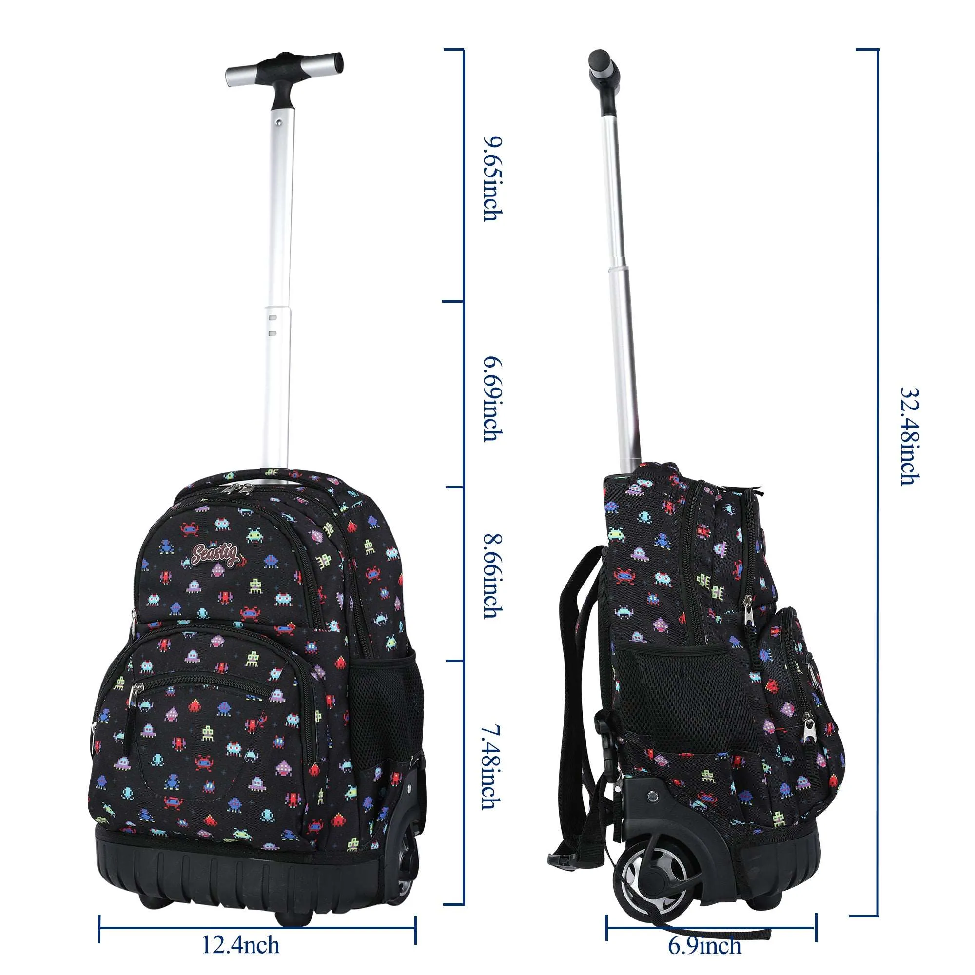 seastig 16 inch Black Robot Rolling Backpack for Kids