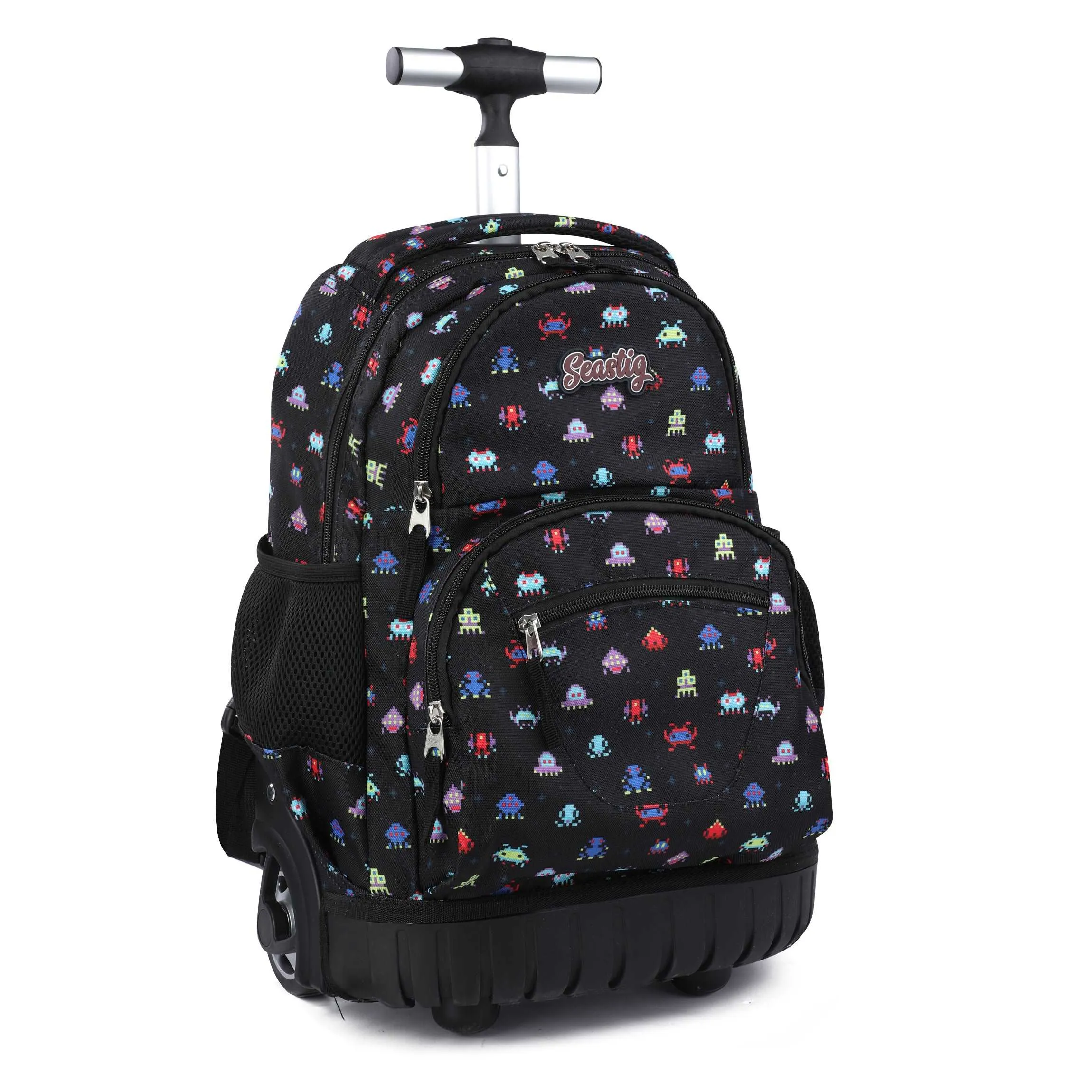seastig 16 inch Black Robot Rolling Backpack for Kids