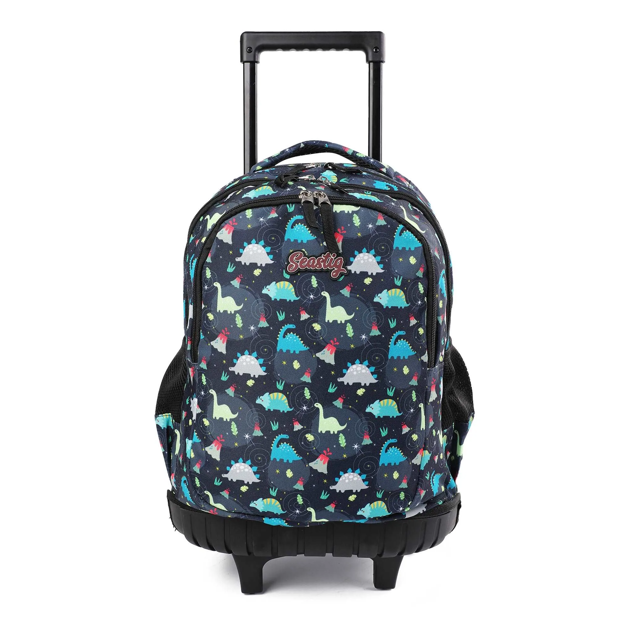 seastig Black Dinosaur Rolling Backpack 18 inch Kids Backpack with Wheels