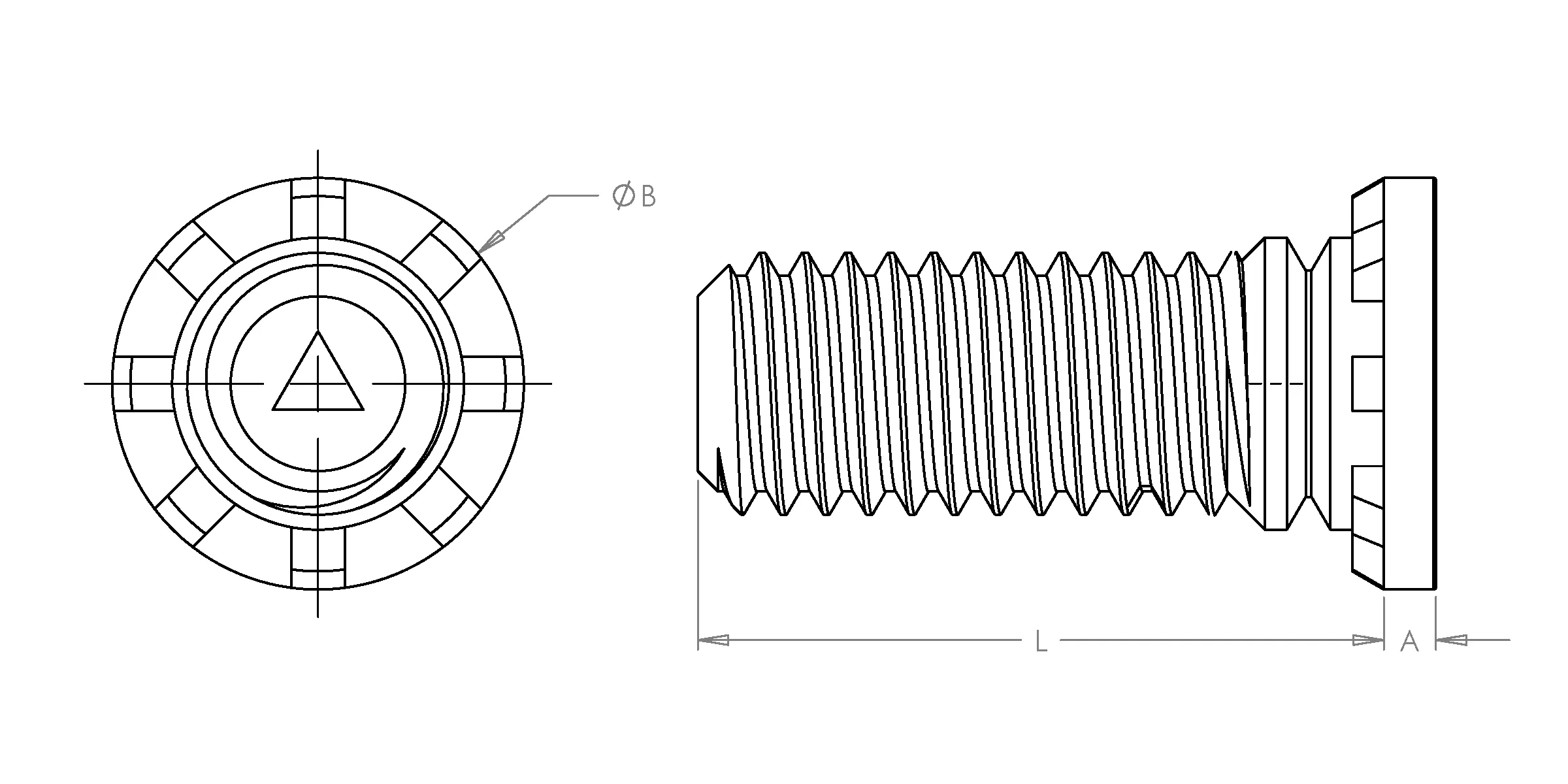 Self-Clinching Stud, High Torque, 300 Series Stainless Steel, Passivated, M6x1.0 x 50, 50 Pack