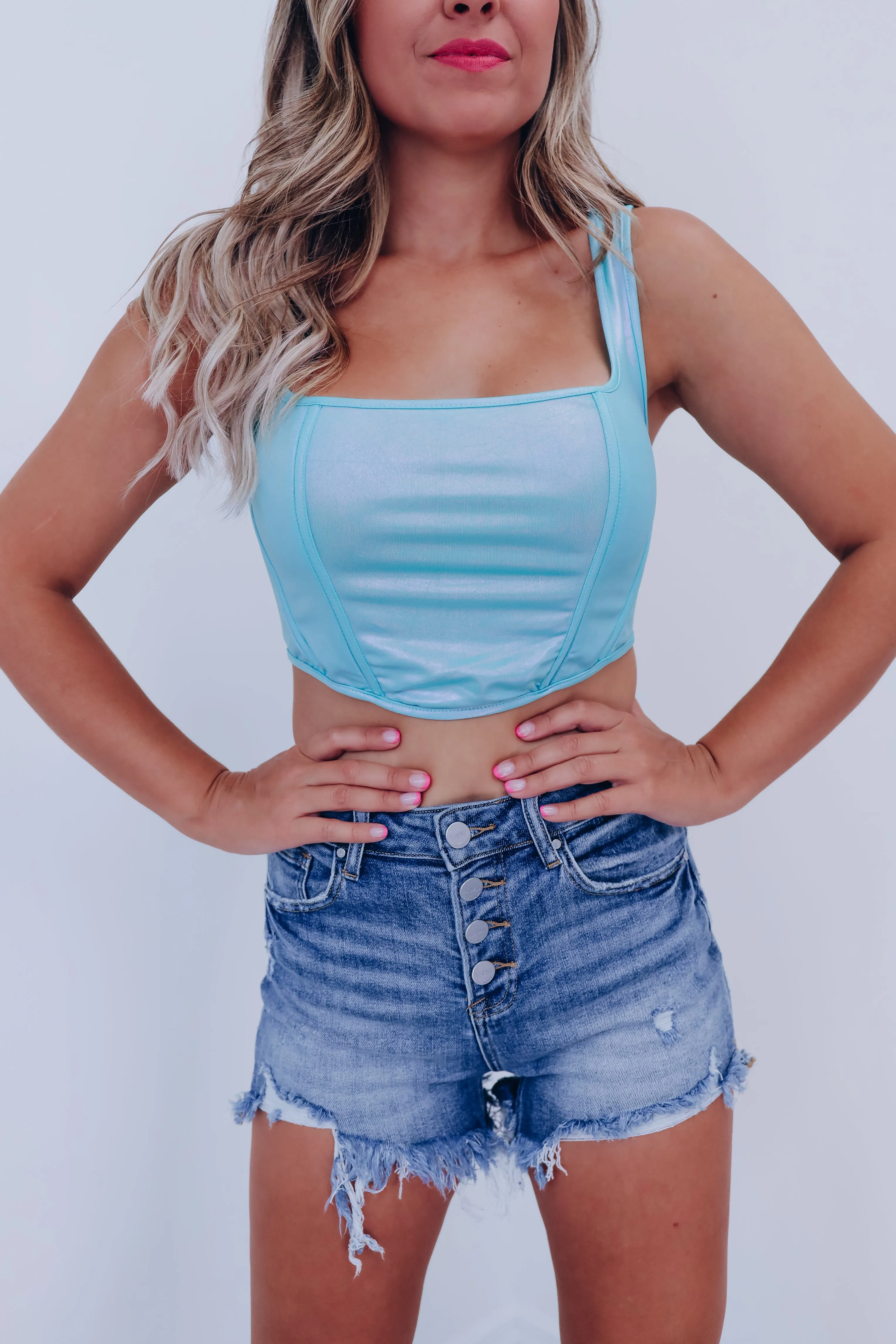 Selia Metallic Tank Corset Top - Blue