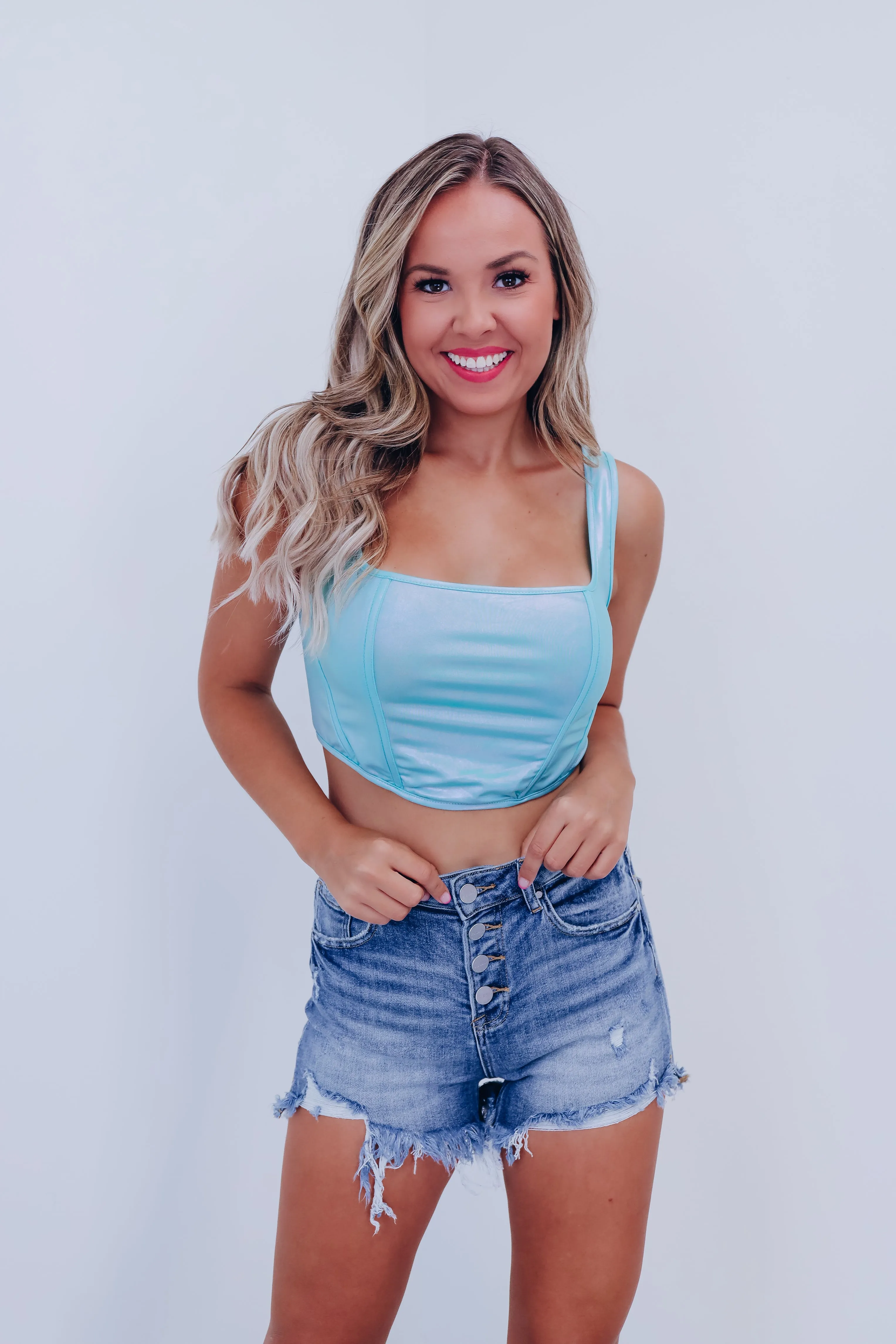 Selia Metallic Tank Corset Top - Blue