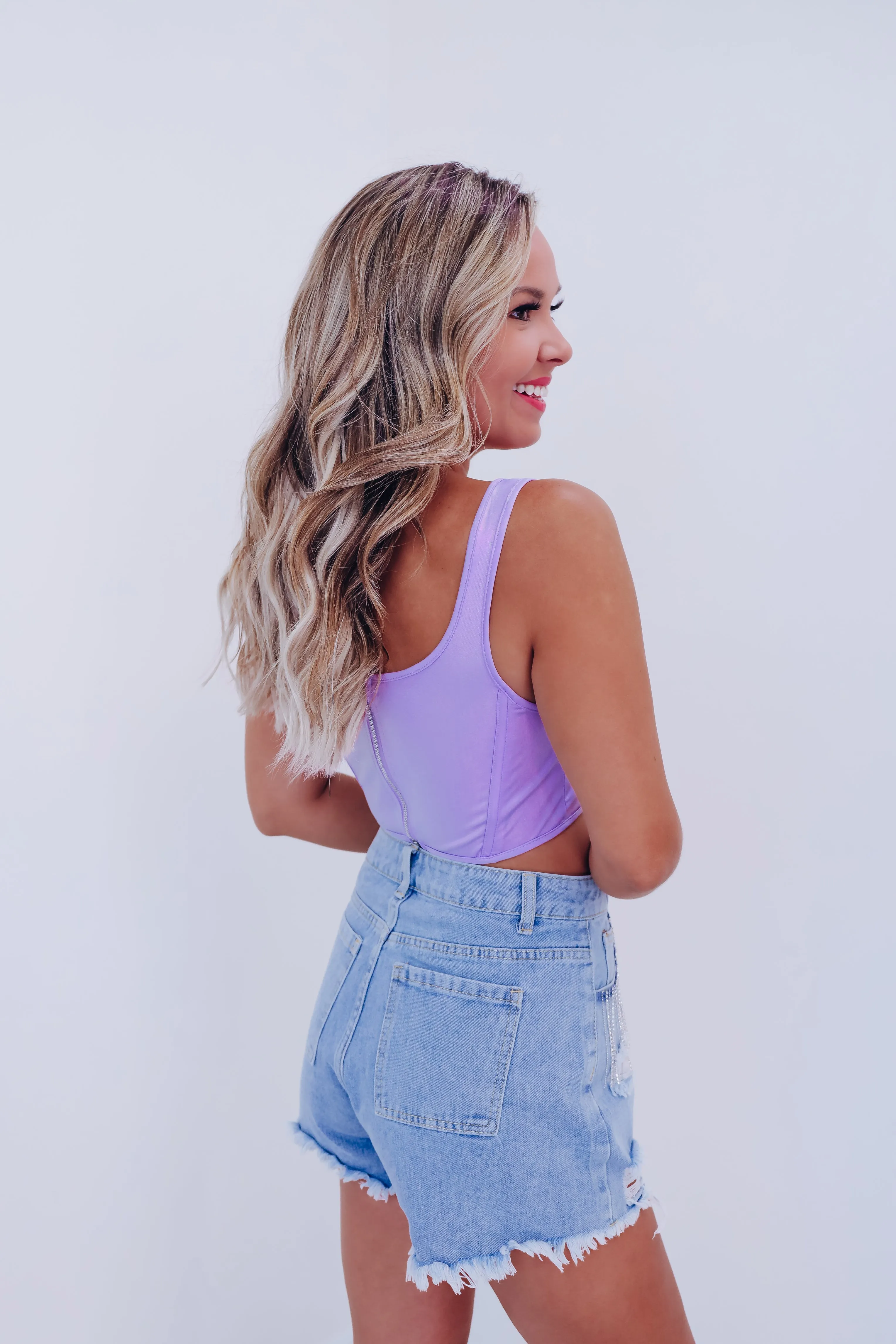Selia Metallic Tank Corset Top - Lavender