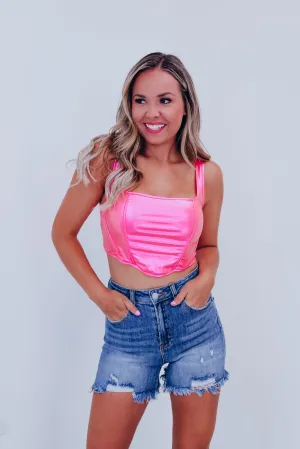 Selia Metallic Tank Corset Top - Pink