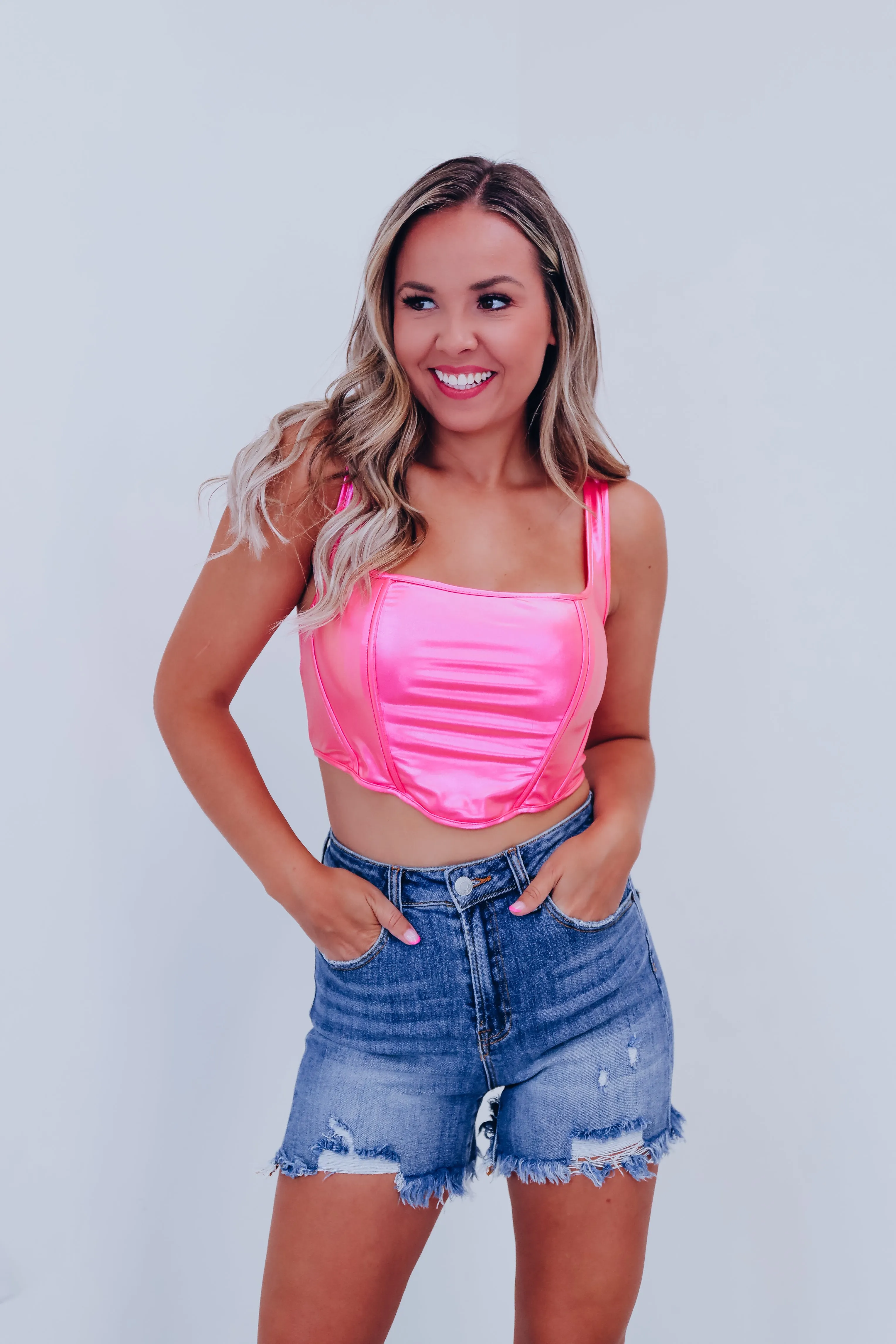 Selia Metallic Tank Corset Top - Pink