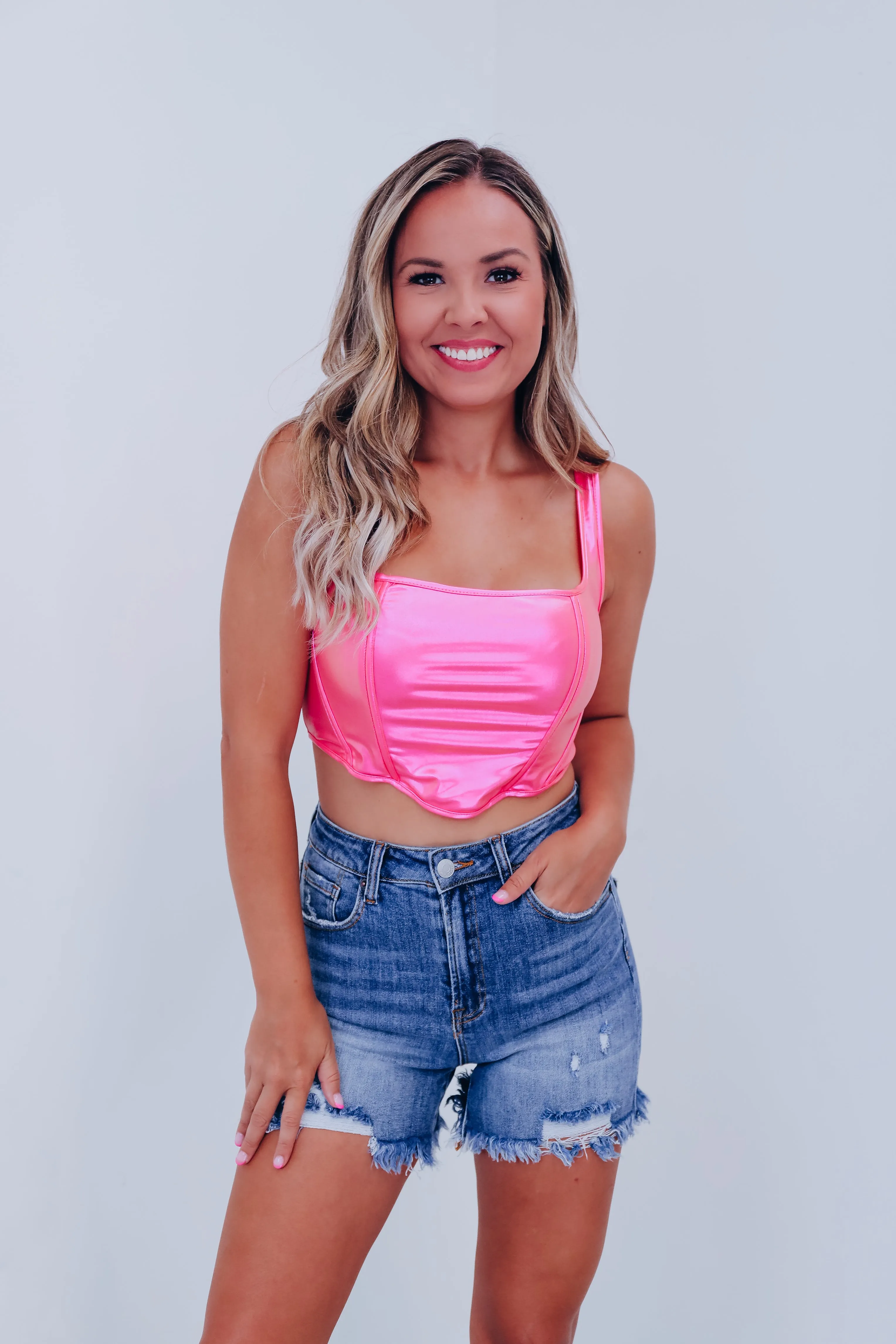 Selia Metallic Tank Corset Top - Pink