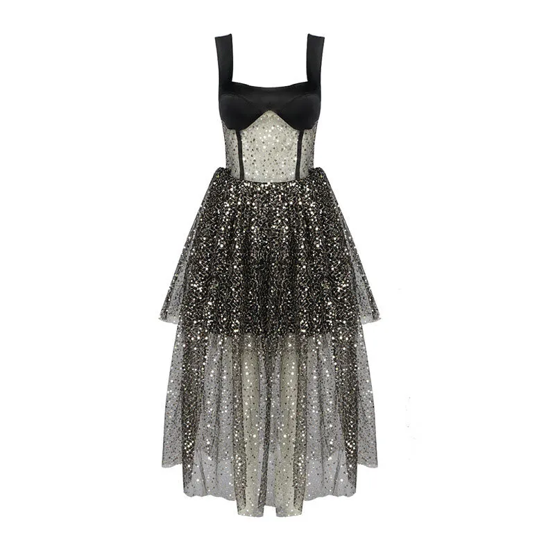 Sequins Sleeveless Spaghetti Strap Tulle Dress