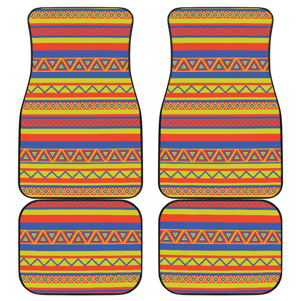 Set of 4 Floor Mats Colorful Ethnic Tribal Pattern Boho Mexican Inspired