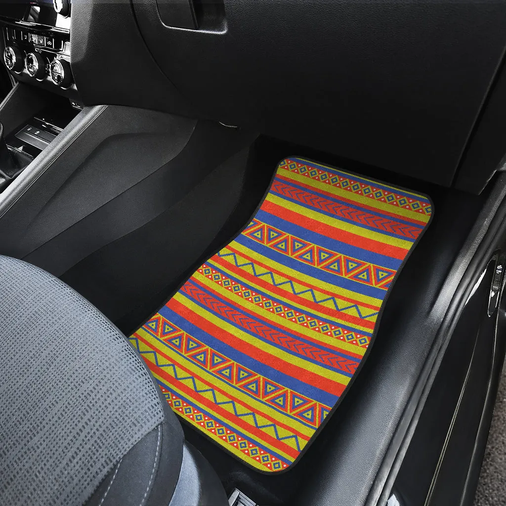 Set of 4 Floor Mats Colorful Ethnic Tribal Pattern Boho Mexican Inspired