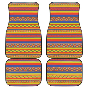 Set of 4 Floor Mats Colorful Ethnic Tribal Pattern Boho Mexican Inspired