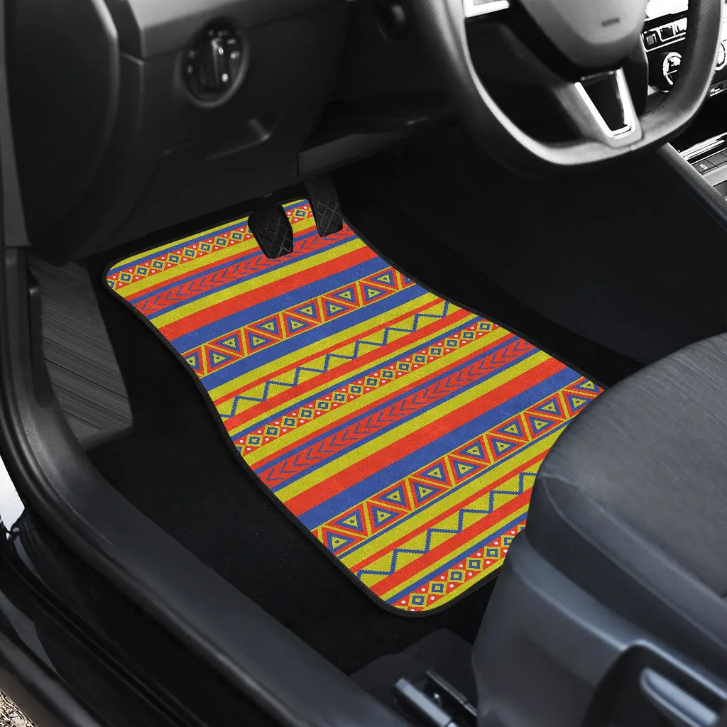 Set of 4 Floor Mats Colorful Ethnic Tribal Pattern Boho Mexican Inspired