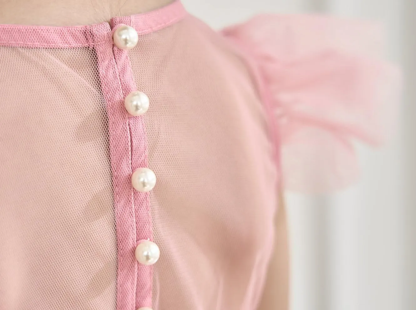 Sheer Back Mesh Backless Tulle Girl Dress in Pink