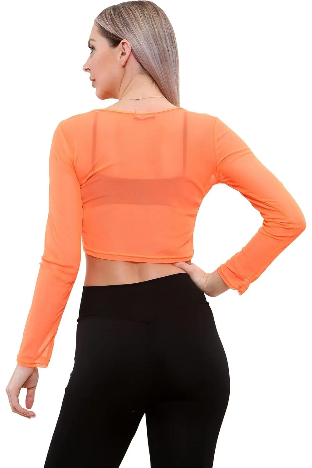 Sheer Mesh Long Sleeve Crop Top
