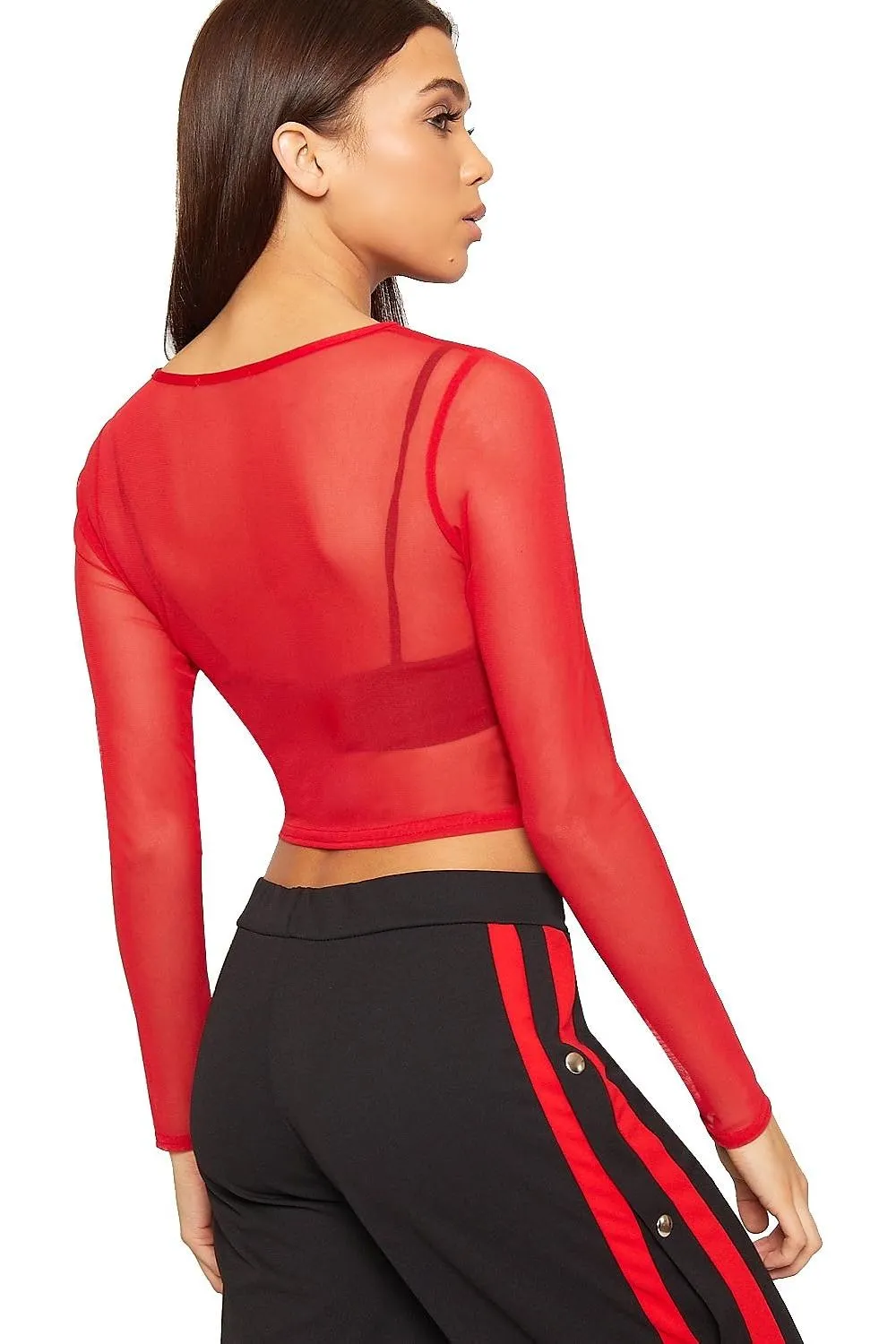 Sheer Mesh Long Sleeve Crop Top