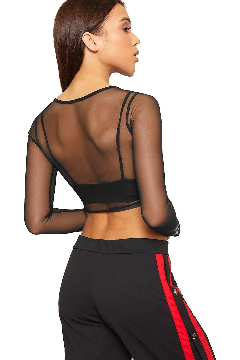 Sheer Mesh Long Sleeve Crop Top