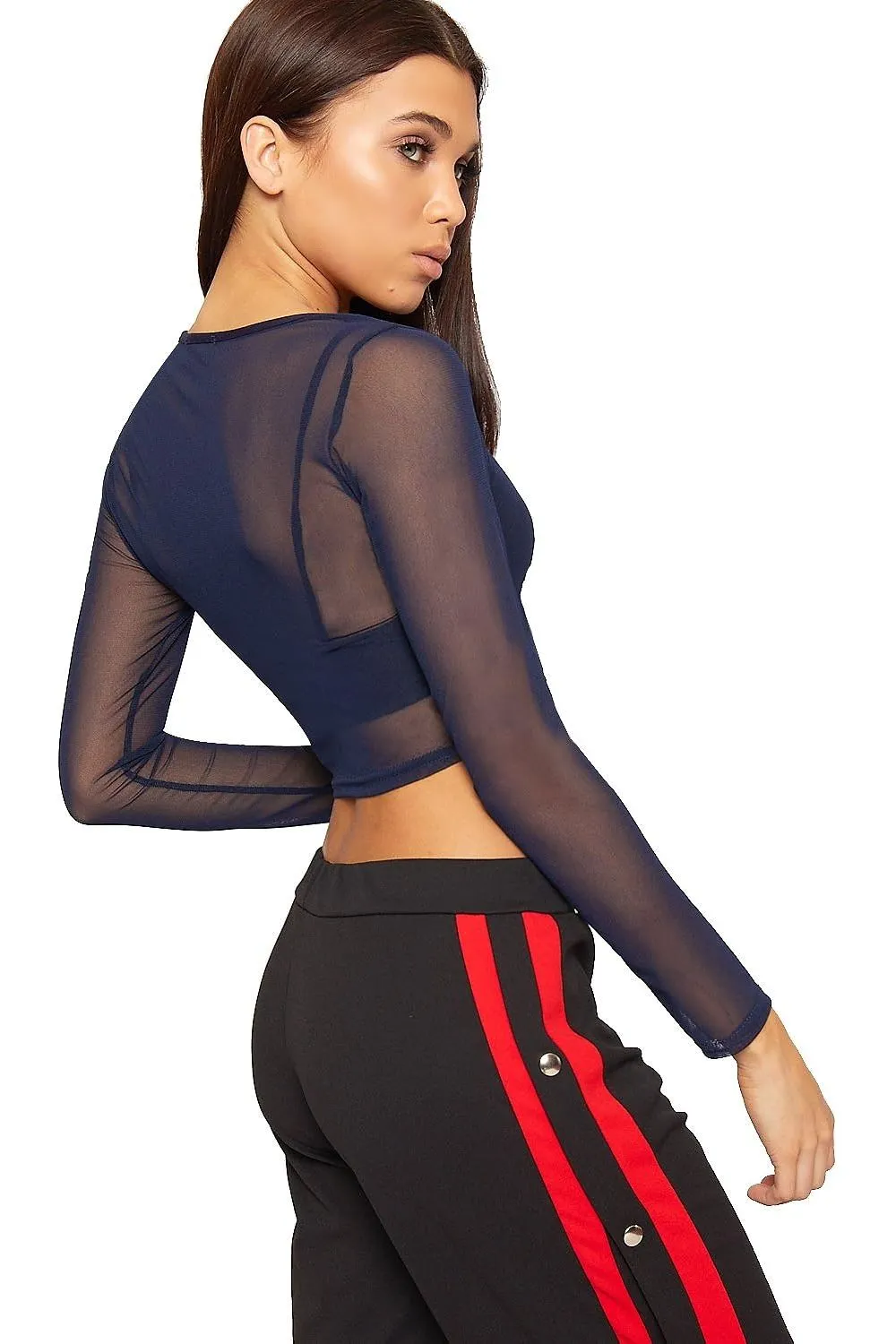 Sheer Mesh Long Sleeve Crop Top