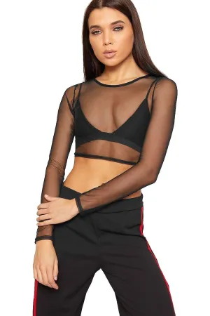 Sheer Mesh Long Sleeve Crop Top