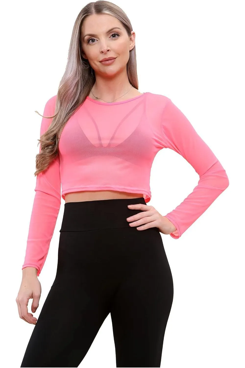 Sheer Mesh Long Sleeve Crop Top