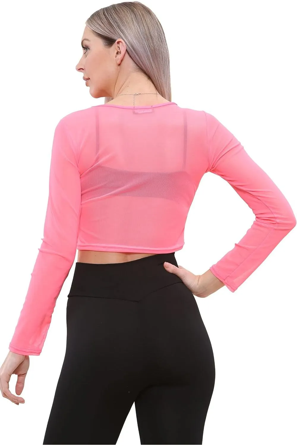 Sheer Mesh Long Sleeve Crop Top