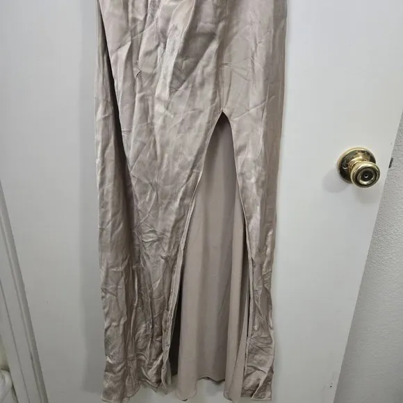 Shona Joy La Lune Asymmetrical Gathered Maxi Dress USA 4 Gold