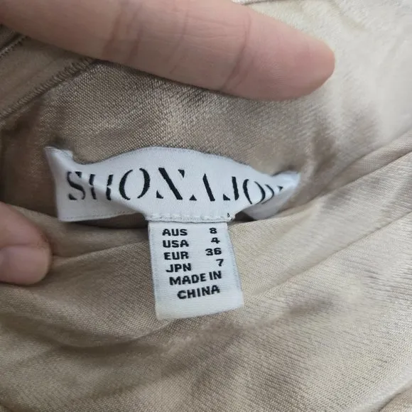 Shona Joy La Lune Asymmetrical Gathered Maxi Dress USA 4 Gold