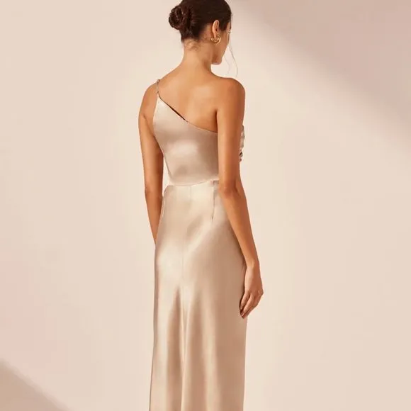 Shona Joy La Lune Asymmetrical Gathered Maxi Dress USA 4 Gold