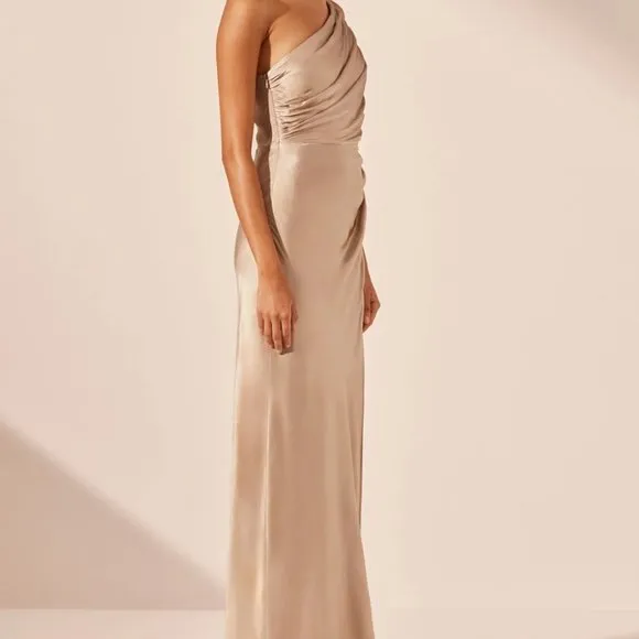 Shona Joy La Lune Asymmetrical Gathered Maxi Dress USA 4 Gold