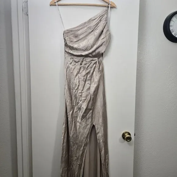 Shona Joy La Lune Asymmetrical Gathered Maxi Dress USA 4 Gold